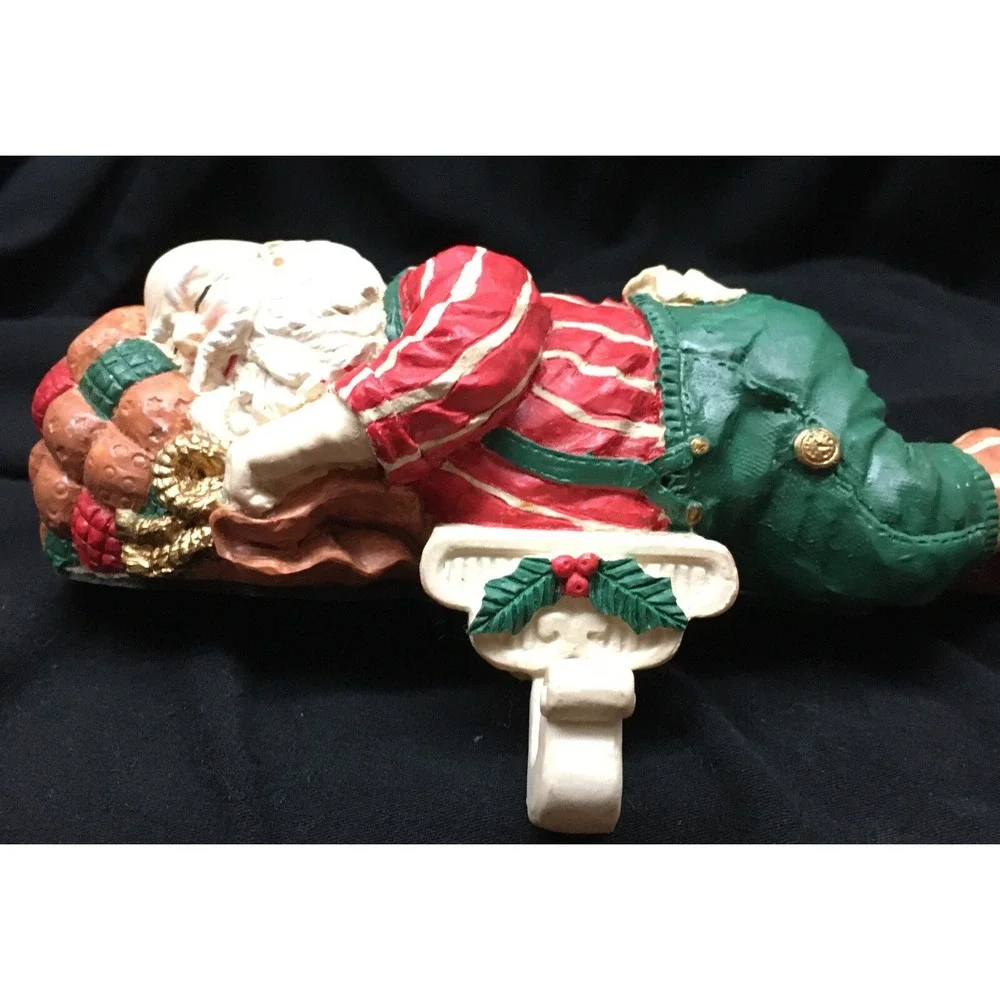Sleeping Santa Clause Mantel‎ Stocking Holder Hanger Vintage